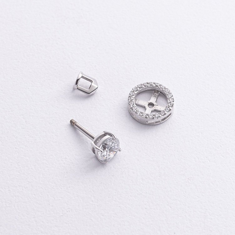 Золоті сережки - пусети 2 в 1 з фіанітами  с09067 від ювелірного магазину Онікс - 2