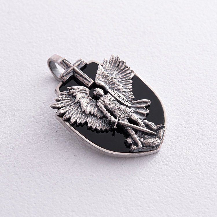 Срібний кулон "Архангел Михаїл" з оніксом (можливе індивідуальне гравіювання) 277 від ювелірного магазину Онікс - 8