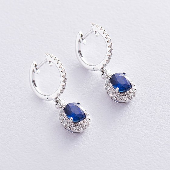 Сережки в білому золоті (сапфір, діамант) с525 №3