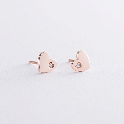 Золотые серьги "Сердечки" с фианитами с06071 №6