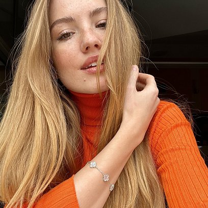 Срібний браслет "Конюшина" з перламутром 141779 №7