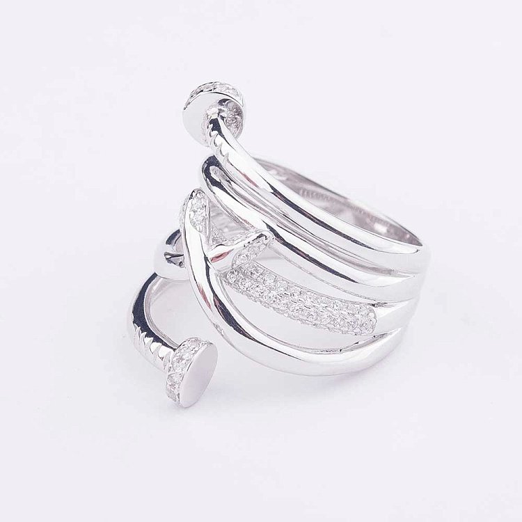 Срібний перстень "Цвяхи" з фіанітами 111819 від ювелірного магазину Онікс - 1