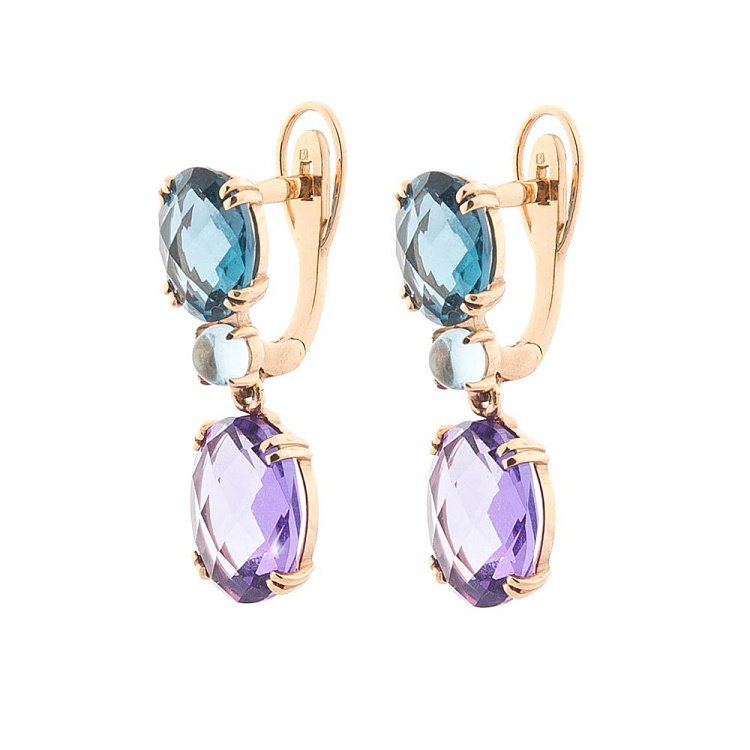 Золоті сережки з аметистом і топазом 140504260 від ювелірного магазину Онікс - 1