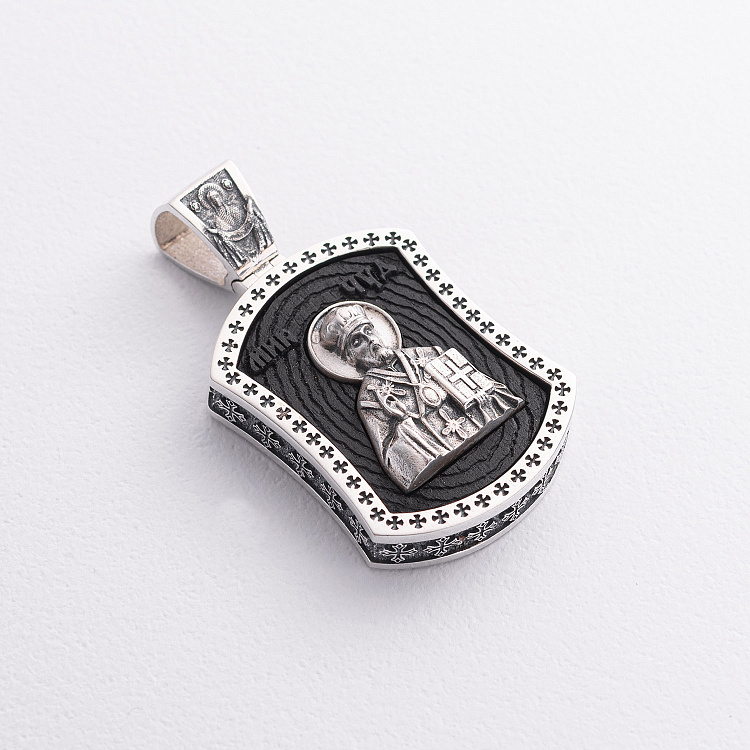 Срібний кулон "Микола Чудотворець" (ебенове дерево) 627п від ювелірного магазину Онікс