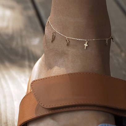 Браслет "Сердечки та хрестики" на ногу (червоне золото) б05125 №6