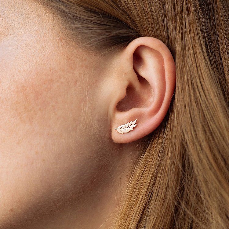 Сережки - пусети "Колоски пшениці" у червоному золоті с08752 від ювелірного магазину Онікс - 1