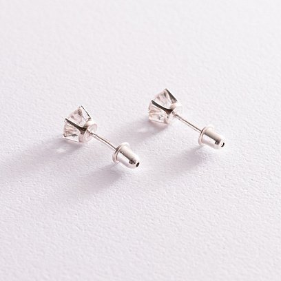 Серебряные серьги - пусеты с фианитами (6мм) 12868 №5