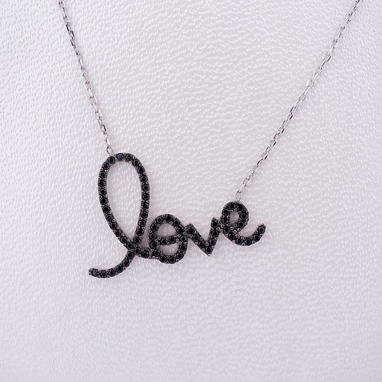 Колье "Love" с фианитами (родий, 40см) 18179 - 1 Колье "Love" с фианитами (родий, 40см) 18179 от ювелирного магазина Оникс - 1