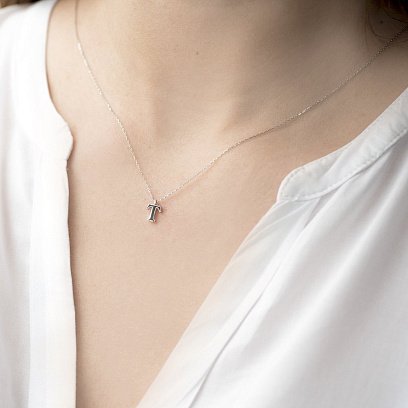 Серебряное колье с буквой Т 18624ч №4