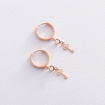 Золоті сережки "Ключики" з фіанітами с07428