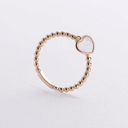 Шариковое золотое кольцо "Сердечко" с перламутром к07950 №5
