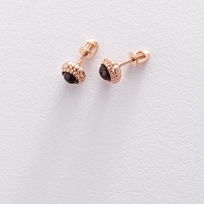 Золотые серьги-пусеты (дымчатый кварц) с05257 №3