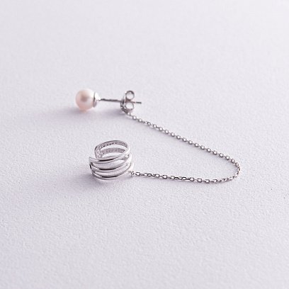 Сережка - каффа "Трініті" з перлиною (біле золото) с08251 №8