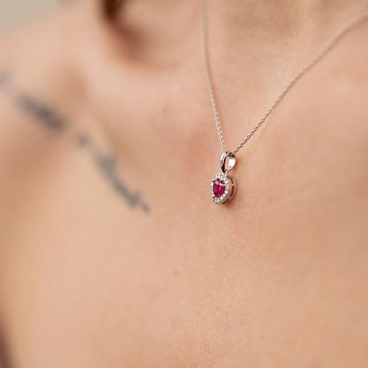 Золотое колье "Сердечко" с бриллиантами и рубином колб0096di №4