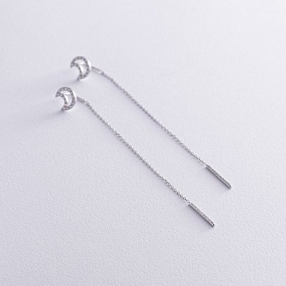 Золоті сережки - протяжки "Місяць" з діамантами 322591121 №2