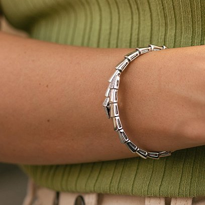 Жесткий браслет "Змея" в белом золоте (фианиты) б05218 №6