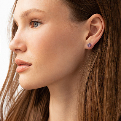 Серебряные серьги - пусеты с аметистом 2527/1p-AMET №2