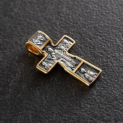 Серебряный крест "Распятие Христово. Святитель Николай Чудотворец. Три святителя. Православный крест" 132889 №3