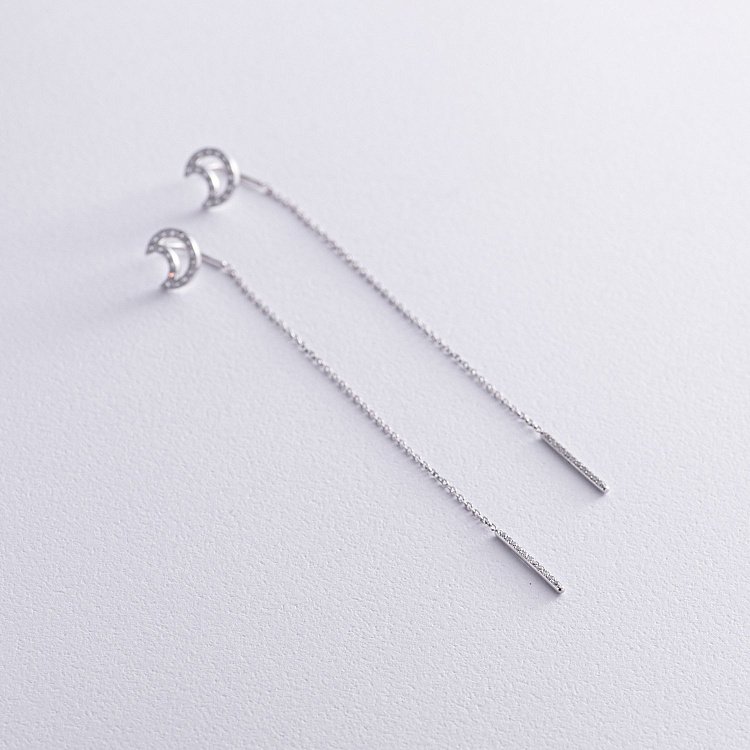 Золоті сережки - протяжки "Місяць" з діамантами 322591121 від ювелірного магазину Онікс - 1