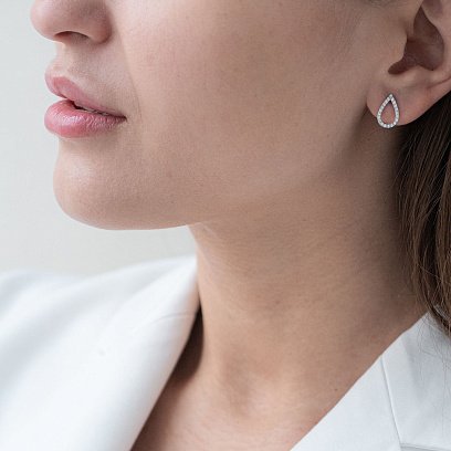 Срібні сережки-пусети "Крапельки" (фіаніти) 122897 №2