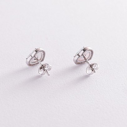 Золоті сережки-пусети "Сердечка" (ім. опал, фіаніт) с06325 №5