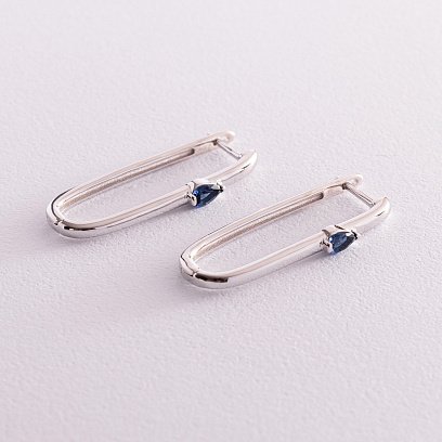 Срібні сережки "Бріана" (сині фіаніти) 123132