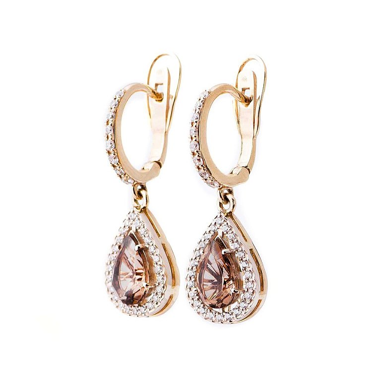 Золотые серьги с раухтопазом и фианитами 14048494 от ювелирного магазина Оникс - 1