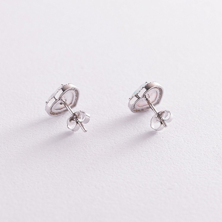 Золоті сережки-пусети "Сердечка" (ім. опал, фіаніт) с06325 від ювелірного магазину Онікс - 6