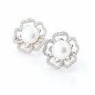Срібні сережки "Квіточки" (культ. прісн. перли, фіаніти) 121755 от ювелирного магазина Оникс - 2