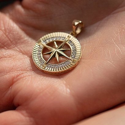 Кулон "Роза вітрів" у жовтому золоті п03331 №5