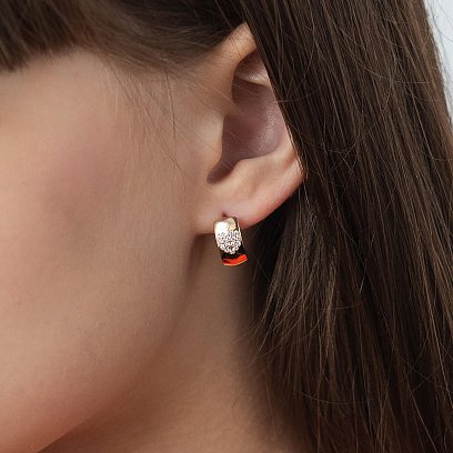 Золотые серьги "Сердечки с фианитами" с05411 №2