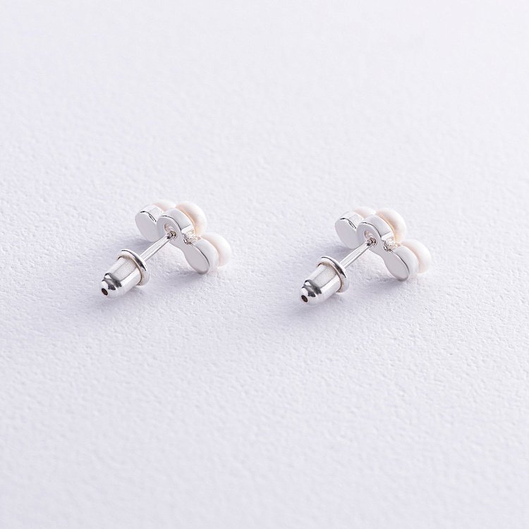 Серебряные серьги - пусеты "Джейн" с жемчугом 123233 от ювелирного магазина Оникс - 6