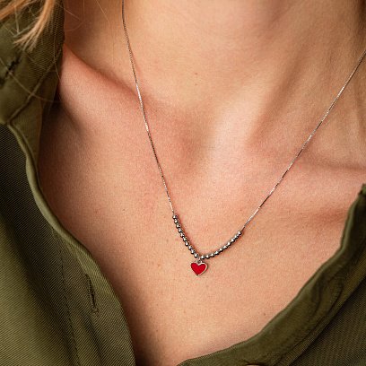 Срібне кольє з сердечком (емаль) 18802