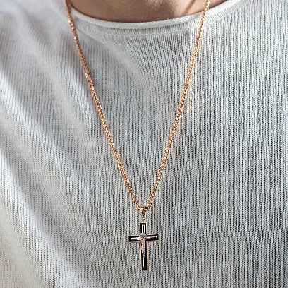 Золотий православний хрестик "Розп'яття. Спаси і Збережи" (емаль, фіаніти) п03905 №2