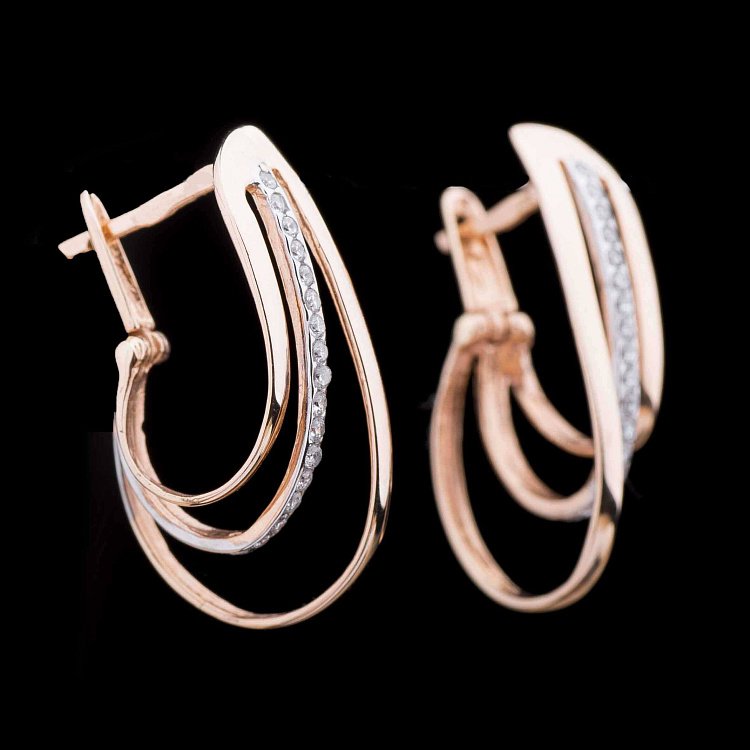 Золотые серьги с фианитами с00767 от ювелирного магазина Оникс - 2