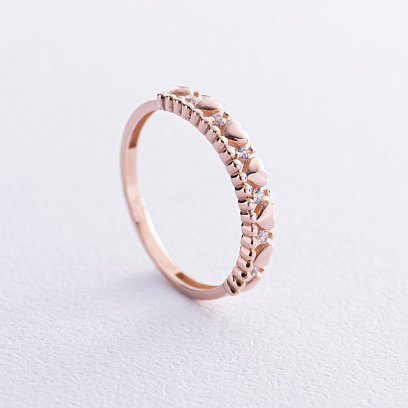 Золотое кольцо "Сердечки" с фианитами к07045 №4