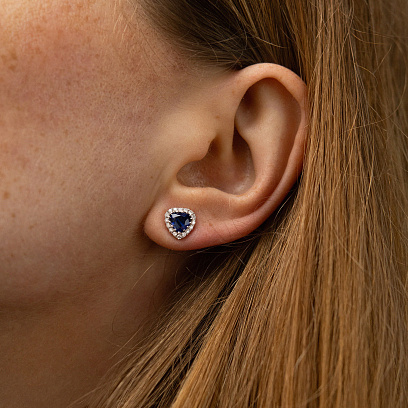 Золоті сережки - пусети "Сердечки" з діамантами і сапфірами сб0590lg №4