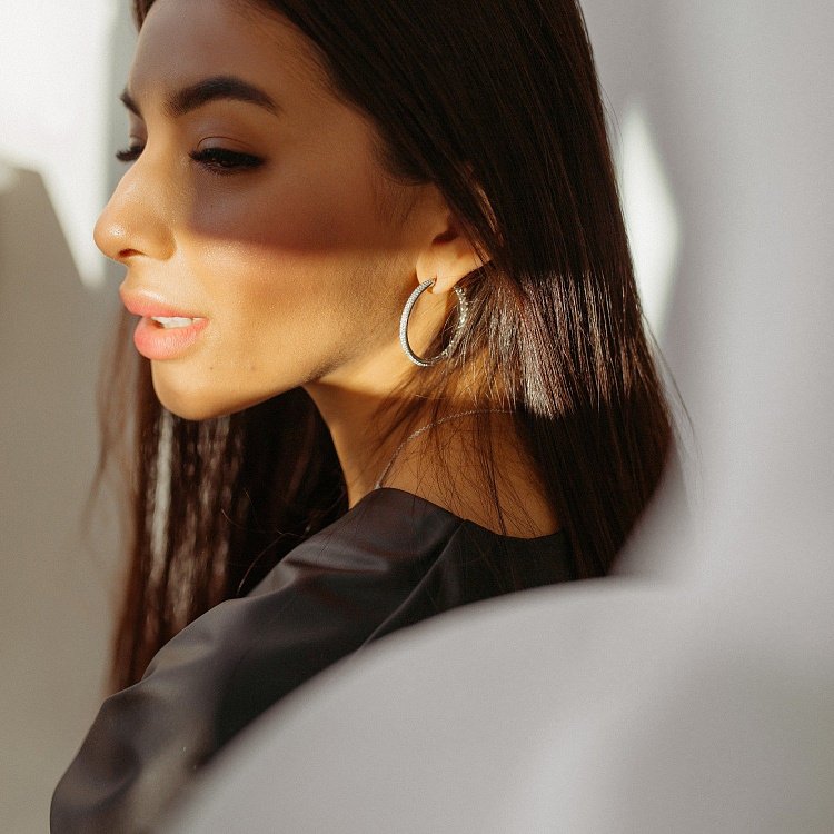 Золотые серьги - кольца с бриллиантами с1117 от ювелирного магазина Оникс - 7