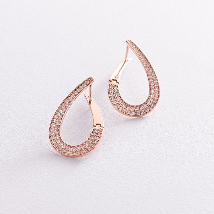 Золотые серьги "Капельки" с фианитами с07751 от ювелирного магазина Оникс - 1