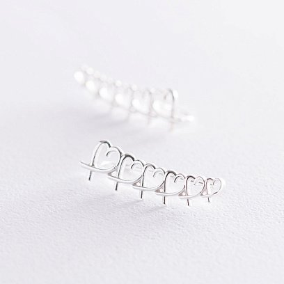 Сережки - клаймбери "Сердечка" в сріблі 122919 №3