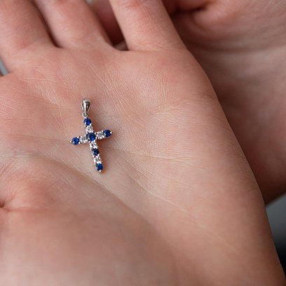 Золотой крестик с сапфирами и бриллиантами пб0278ri №4