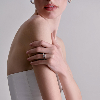 Кольцо "Змея" в белом золоте (фианиты) к08083 №6