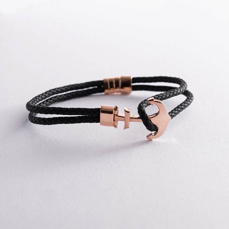 Каучуковый браслет "Якорь" с золотой вставкой б02765 от ювелирного магазина Оникс - 2