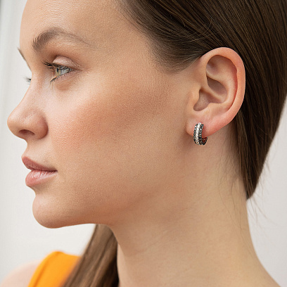 Золотые серьги с черными и белыми бриллиантами сб0614cha №5