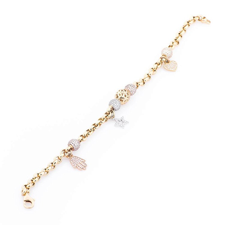 Золотой браслет с подвесками с фианитами б02372 от ювелирного магазина Оникс - 1