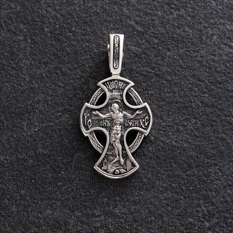 Серебряный православный крестик с чернением 132703 от ювелирного магазина Оникс