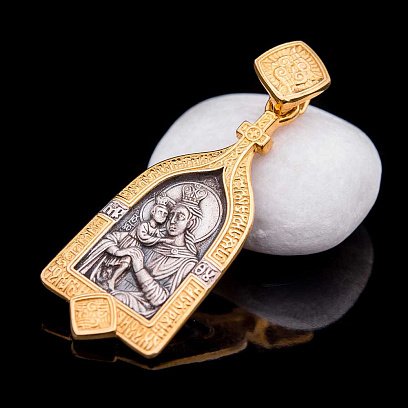 Срібна підвіска Божої Матері з позолотою 131974 №3