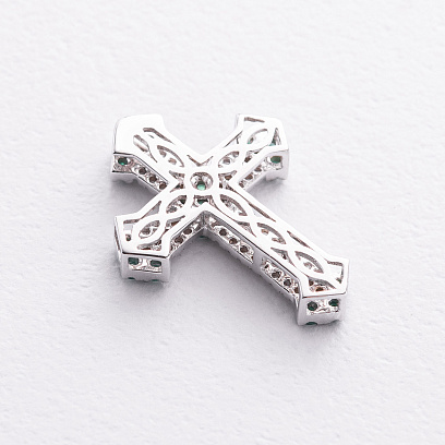 Хрестик у білому золоті (діаманти, смарагди) пб0393ca №2