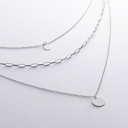 Потрійне срібне кольє "Монетки" 181244