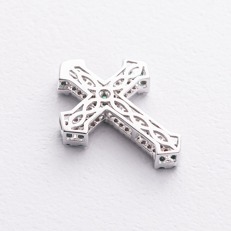 Хрестик у білому золоті (діаманти, смарагди) пб0393ca від ювелірного магазину Онікс - 1